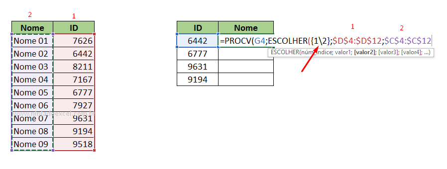 Função Escolher para Fazer PROCV no Excel