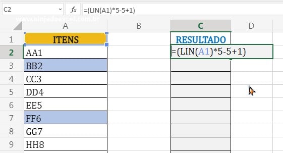 Função LIN em Como Extrair Itens de Forma Alternada no Excel