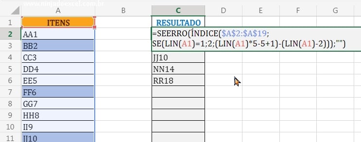 Função SEERRO em Como Extrair Itens de Forma Alternada no Excel