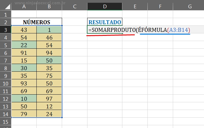 Função SOMARPRODUTO em Usar a Função ÉFÓRMULA no Excel
