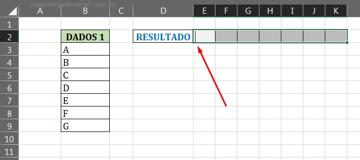 Pressioando a tecla F2 em Função TRANSPOR no Excel