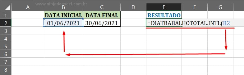 Primeiro argumento da função em Semanas entre duas Datas no Excel