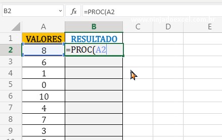 Primeiro argumento função Proc em Trocando a Função SE pela Função PROC no Excel