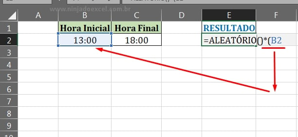 Primeiro cálculo com a função ALEATÓRIO em Gerar Horas Aleatórias no Excel