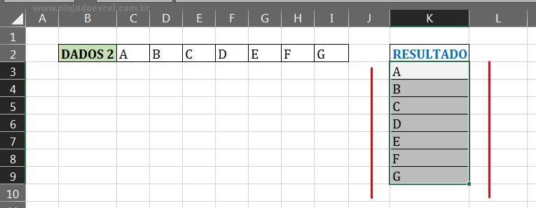 Resultado 02 da função TRANSPOR em Função TRANSPOR no Excel