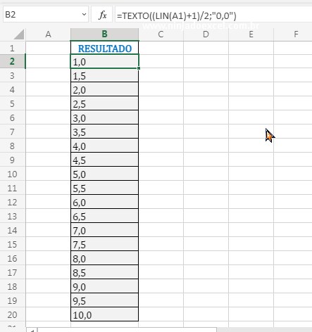 Resultado da função TEXTO em Como Gerar um Intervalo de Páginas no Excel