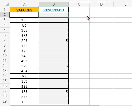 Resultado final em Colocando Subtotal a Cada Contagem no Excel