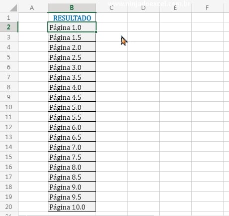 Resultado final em Como Gerar um Intervalo de Páginas no Excel