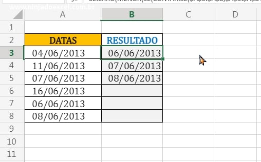 Resultado final em Datas Consecutivas no Excel