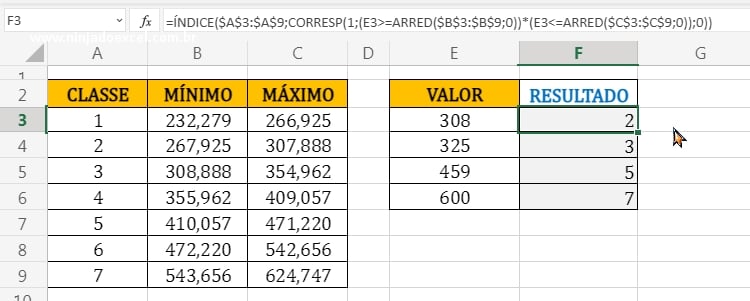 Resultado final em Faixa inicial e final no Excel
