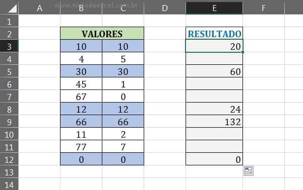Resultado final em Função - DELTA - No Excel