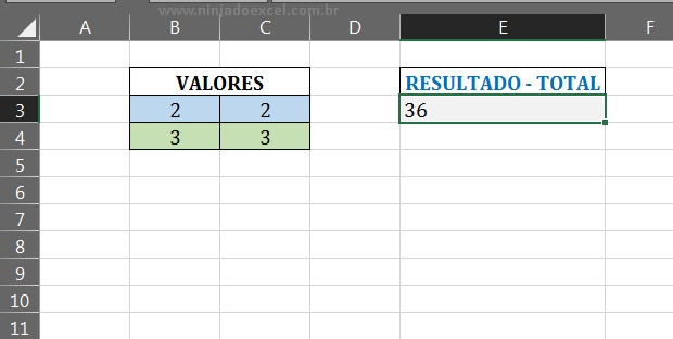 Resultado final em Função IMPROD - no Excel