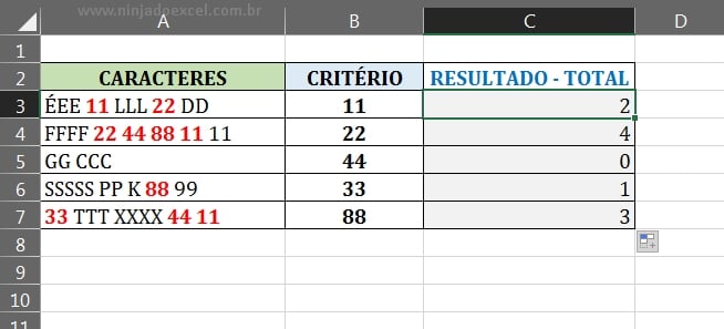 Resultado final em Números em meio a Caracteres no Excel