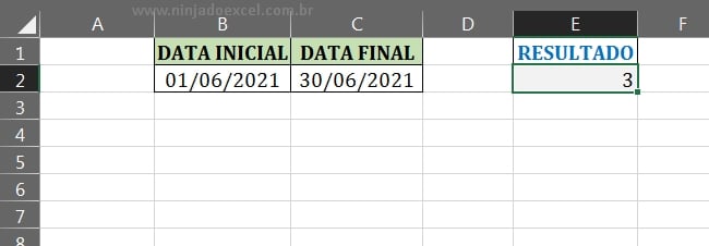 Resultado final em Semanas entre duas Datas no Excel