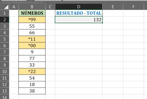 Resultado final em Somando Valores com Asteriscos no Excel