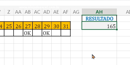 Resultado final em Valores Correspondentes a OK no Excel