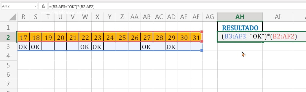 Resultados verdadeiros, multiplicados por valores em Valores Correspondentes a OK no Excel