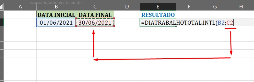 Segundo argumento da função em Semanas entre duas Datas no Excel