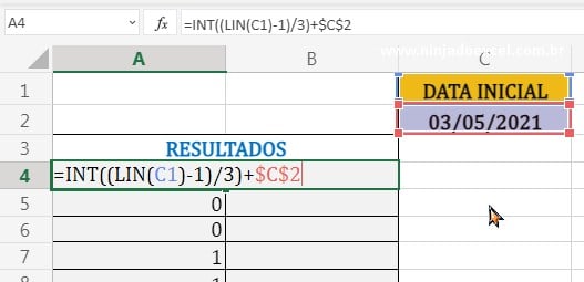 Somando função INT com a data inicial em Intervalo de Datas Sequencial