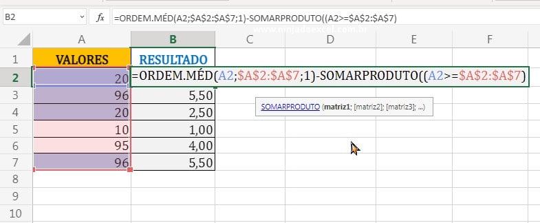 Subtração entre Ordem.Méd e Somarporduto em Ranking da Média com Posições Repetidas no Excel