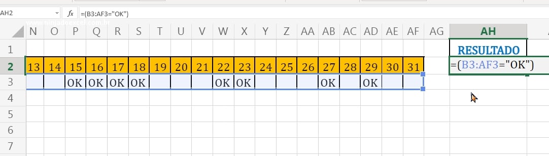 Teste lógico igual a OK em Valores Correspondentes a OK no Excel