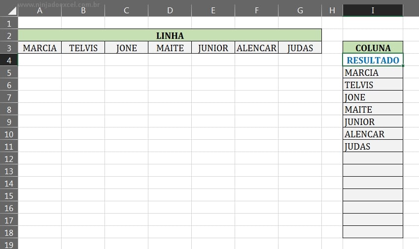 Entendendo o obejtivo em Linha em Coluna no Excel