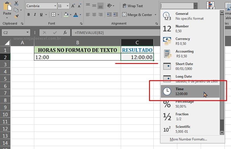 Como Usar Função VALORTEMPO no Excel