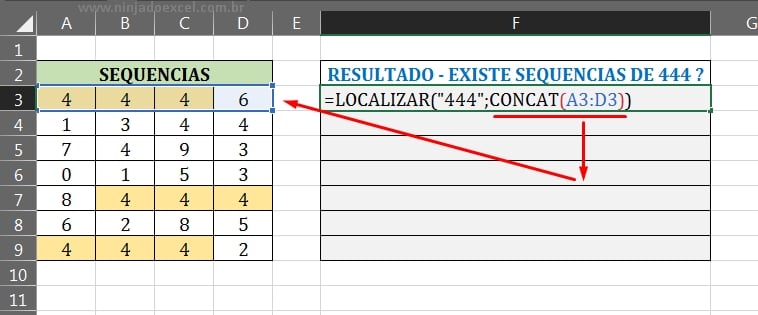 Função CONCAT Sequencias de 3 Números no Excel