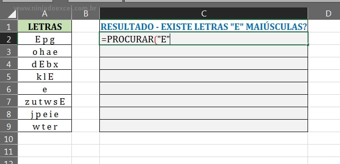 Função PROCURAR em Letras Maiúsculas no Excel