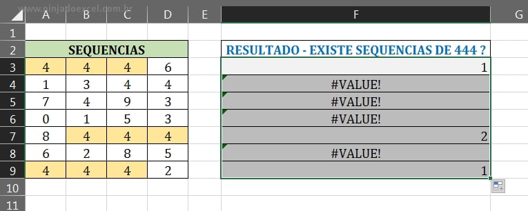 Resultado da função LOCALIZAR + CONCAT Sequencias de 3 Números no Excel