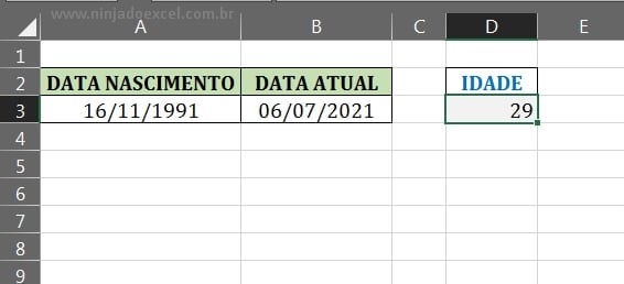Resultado final em Função FRAÇÃOANO no Excel
