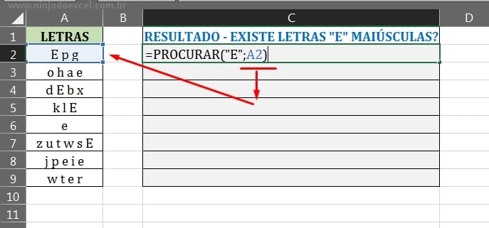 Segundo argumento da função PROCURAR em Letras Maiúsculas no Excel