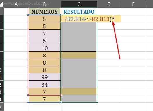 Sinal de asterisco em Números Consecutivos no Excel