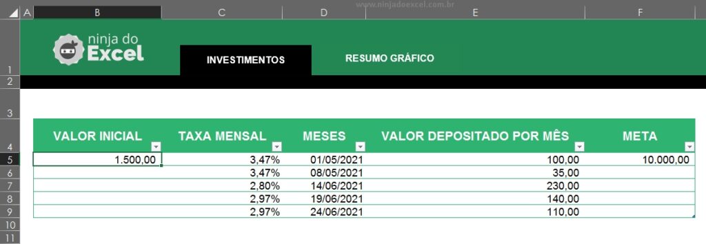 Planilha De Investimento Simples No Excel Download Ninja Do Excel 4598