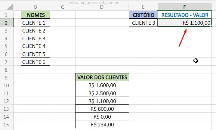Resultado final em PROCX em Busca Por Coluna no Excel