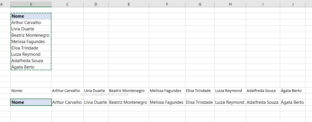 Transformar Linha em Coluna no Excel