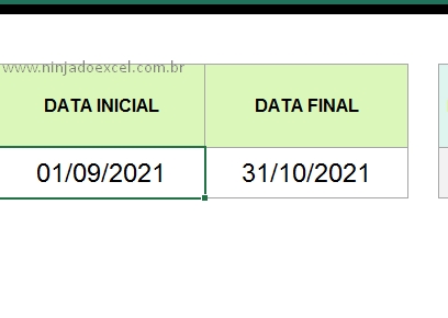 Data inicial e final em Entre Duas Datas no Excel
