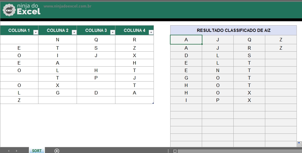 Entendendo a planilha de Classificar Tabelas no Excel