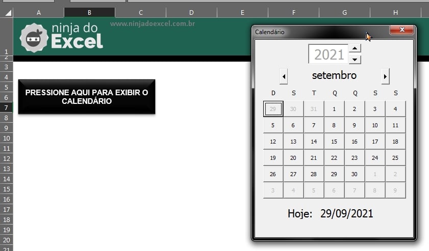 Exibindo o Calendário com VBA no Excel