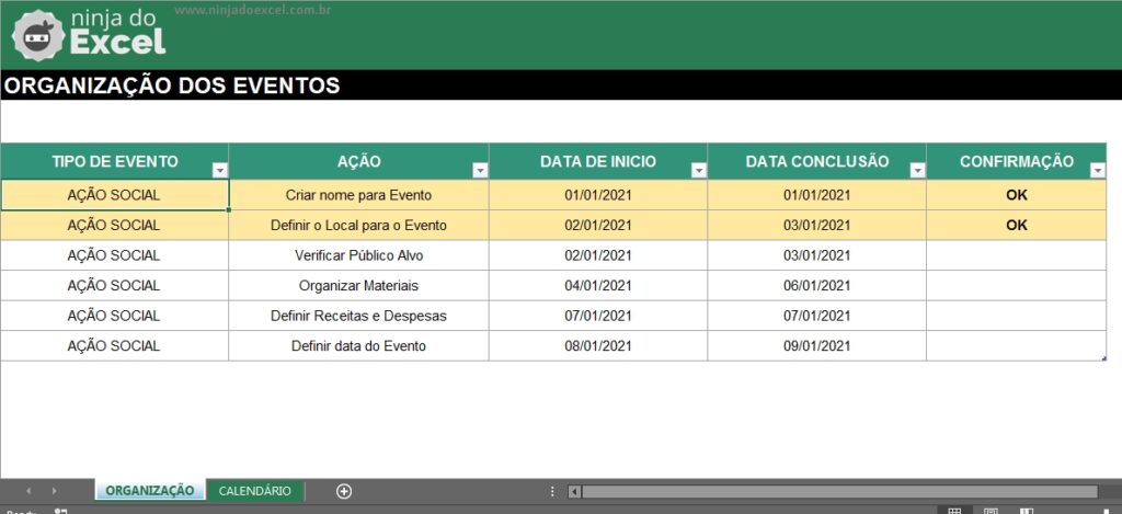 Planilha de Planejamento e Organização de Eventos Ninja do Excel