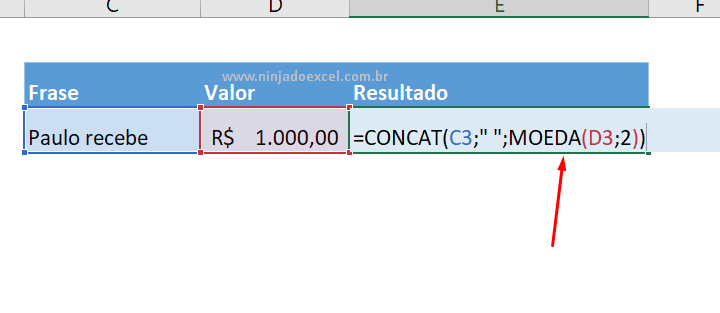 Função moeda para Concatenar Valores Contábeis no Excel
