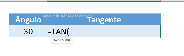 Abrindo função TAN no Excel