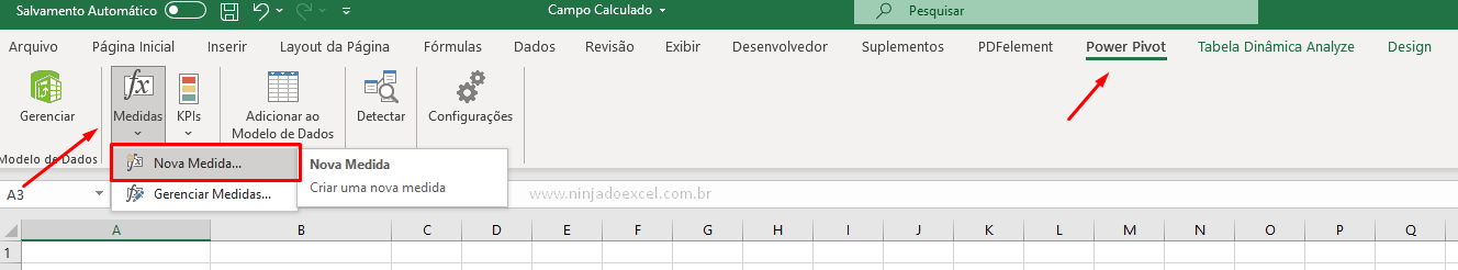 Botão de Criar Medidas no Excel