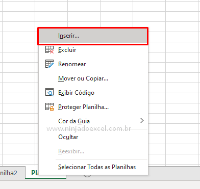 Botão de inserir nova planilha no Excel