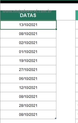 Colunas com datas para listar