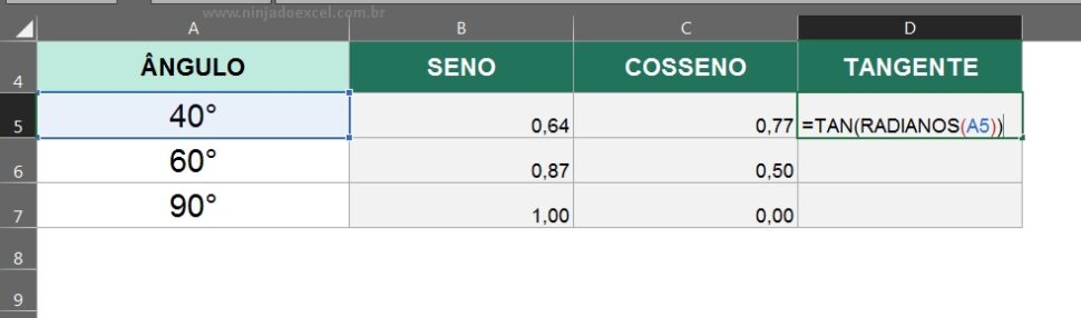 Como Fazer Seno Cosseno E Tangente No Excel Ninja Do Excel