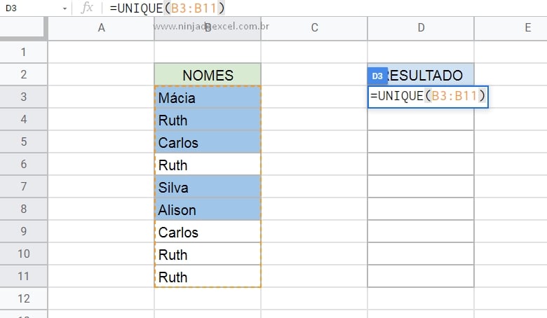 Inserindo a função ÚNICO no Excel Remover Duplicados