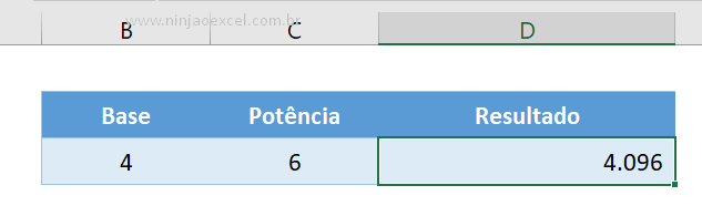 Resultado da Função para Calcular as Potências no Excel