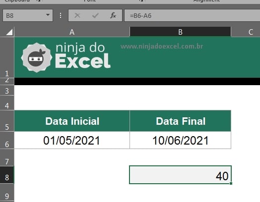 Resultado da subtração em Datas e Horas no Excel