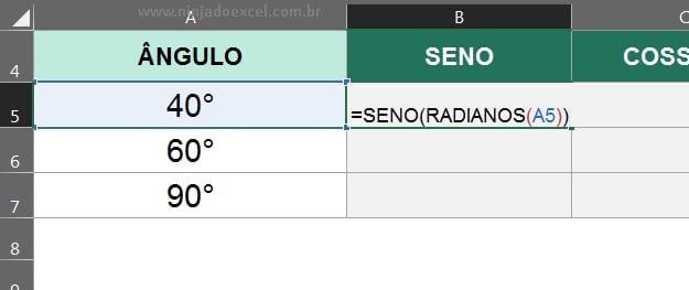 Seno e Radianos no Excel